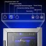 Sueno 15“ Built-In/Freestanding Wine Cooler Refrigerator 32 Bottles or 90 Cans Digital Touch Control Stainless Steel Mirror Glass Door W/Lock Temperature Memory Function Large Space Upright Storage