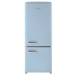 iio 7 Cu Ft Bottom Freezer Retro Refrigerator, Small, with Mini Fridge for Bedroom, 3 Glass replacement Shelves, LED Light,1 Crisper, 2 Drawers (Blue)