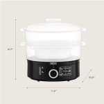 BELLA Two Tier Food Steamer with Dishwasher Safe Lids and Stackable Baskets & Removable Base for Fast Simultaneous Cooking - Auto Shutoff & Boil Dry Protection, Stainless Steel, 7.4 QT, Black