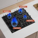 Empava 24 in. Gas Stove Cooktop with 4 Sealed Burners-Heavy Duty Continuous Grates-NG/LPG Convertible-Black Tempered Glass Surface, 24 Inch