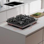 Empava 24 in. Gas Stove Cooktop with 4 Sealed Burners-Heavy Duty Continuous Grates-NG/LPG Convertible-Black Tempered Glass Surface, 24 Inch