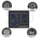FVBADE 24inch 4 Burners Gas Cooktop Stainless Steel Built-in Gas Stove with NG/LPG Convertible Dual Fuel with Thermocouple Protection for Kitchen，Outdoor, Camping, RV