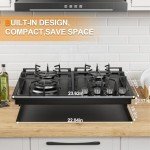 FVBADE 24inch 4 Burners Gas Cooktop Stainless Steel Built-in Gas Stove with NG/LPG Convertible Dual Fuel with Thermocouple Protection for Kitchen，Outdoor, Camping, RV