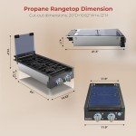 CAMPLUX RV Cooktop 2 Burners Slide-in, Propane Cooktop Stove with Tempered Glass Cover, 12 inches Gas Rangetop with Blue Indicator Light, 13,000BTU, Black