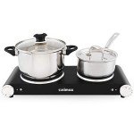 CUSIMAX Double Hot Plates Electric Burner, 1800W Countertop Cooktop with Adjustable Temperature Control, Hot Plates for Cooking Portable Electric Stove, Black Stainless Steel Cooktop, Upgraded Version