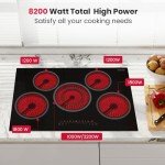 GASLAND 30 Inch Electric Cooktop 5 Burners, 8200W Built-in Radiant Electric Stove Top, 220-240V Electric Ceramic Cooktop with 9 Power Levels, Slide Touch Control, Child Safety Lock &Timer, Hard Wire
