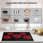 GASLAND 30 Inch Electric Cooktop 5 Burners, 8200W Built-in Radiant Electric Stove Top, 220-240V Electric Ceramic Cooktop with 9 Power Levels, Slide Touch Control, Child Safety Lock &Timer, Hard Wire