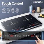 Double Induction Cooktop AMZCHEF Induction Cooker 2 Burners, Low Noise Electric Cooktops With 1800W Sensor Touch, 20 Temperature & Power Levels,Independent Control,3-hour Timer, Safety Lock