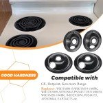WB31M20 WB31M19 Porcelain Drip Pans by Blutoget - Compatible for GE Hotpoint Range Cooktop - Includes 2 6-Inch and 2 8-Inch black Drip Pans - 4 Pack (Black Porcelain)