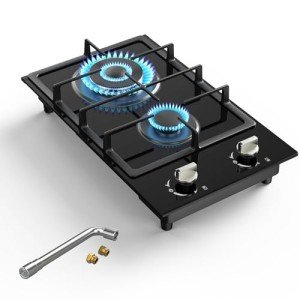 Gas Stove 2 Burner Propane Cooktop 12 inch, Nafewin Tempered Glass Gas Cooktop Gas stove Burner with Thermocouple Protection, Lpg/Ng Dual Fuel Built-in Gas Stove Top for Apartments, Outdoor, Rvs