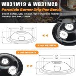 WB31M20 WB31M19 Porcelain Drip Pans by Blutoget - Compatible for GE Hotpoint Range Cooktop - Includes 2 6-Inch and 2 8-Inch black Drip Pans - 4 Pack (Black Porcelain)