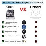 Anlyter 12 Inch Gas Cooktop, 2 Burners Built-in Gas Stovetop Stainless Steel Gas Stove Top LPG/NG Convertible Dual Fuel Sealed Gas Hob