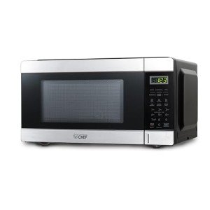 COMMERCIAL CHEF 1.1 Cu Ft Microwave with 10 Power Levels, Small Microwave with Push Button, 1000W Countertop Microwave with Kitchen Timer, Door Lock, & Digital Controls, Stainless Steel