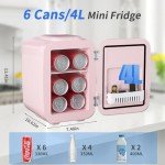 YASHE Mini Fridge, 4 Liter/6 Cans Small Refrigerator for Skincare, 110V AC/ 12V DC Thermoelectric Cooler and Warmer for Drink Office Dorm Bedroom Car, Pink