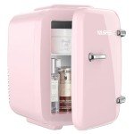 YASHE Mini Fridge, 4 Liter/6 Cans Small Refrigerator for Skincare, 110V AC/ 12V DC Thermoelectric Cooler and Warmer for Drink Office Dorm Bedroom Car, Pink