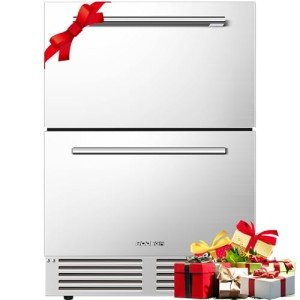 BODEGACOOLER 24 Inch Outdoor Beverage Refrigerator,Under Counter Double Drawer Fridge Stainless Steel,Built-in Outdoor Drawer Beverage Cooler for Soda Drink,Beer 149 Cans for Home,Commercial