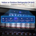 Tylza Outdoor Refrigerator 24 Inch Wide, Stainless Steel Beverage Refrigerator 176 Can for Undercounter Built-in or Freestanding, for Home and Patio, Water Proof, Fast Cooling, Low Noise, 37-65 °F