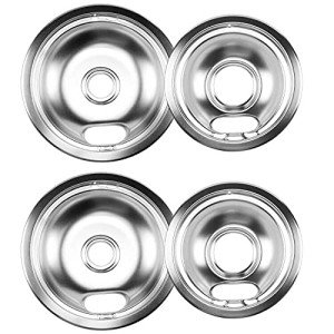 W10196405 Chrome Drip Pans 8 Inch(2 Pack) and W10196406 Chrome Drip Pans 6 Inch(2 Pack) Replacement for Whirlpool Electric Range Burner
