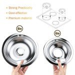 W10196405 Chrome Drip Pans 8 Inch(2 Pack) and W10196406 Chrome Drip Pans 6 Inch(2 Pack) Replacement for Whirlpool Electric Range Burner