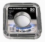 Disposable Gas Burner Liners 50 Pack, Aluminum Foil Square Stove Covers, Range Protectors, Stove Top Foil Covers for Gas Burners, Catch Food Spills, Aluminum Stove Burner Cover, Foil Liner 8.5x8.5 In