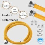 Puxyblue 48" Flexible Gas Line Kit for Dryer, Stove, Range, Flexible Stainless Steel Gas Dryer Connector Kit, 5/8 in.OD(1/2 in. ID）Dryer Gas Line with Connector 1/2" FIP & 1/2" MIP & 3/4" MIP Fitting