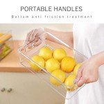 Stackable Refrigerator Organizer Bins, 6 Pack Clear Kitchen Organizer Container Bins with Handles and 20 PCS Plastic Bags for Pantry, Cabinets, Shelves, Drawer, Freezer - Food Safe, BPA Free 10"L