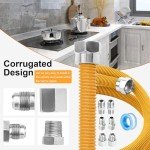 Puxyblue 48" Flexible Gas Line Kit for Dryer, Stove, Range, Flexible Stainless Steel Gas Dryer Connector Kit, 5/8 in.OD(1/2 in. ID）Dryer Gas Line with Connector 1/2" FIP & 1/2" MIP & 3/4" MIP Fitting