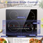 Noxton Induction Cooktop 4 Burners, 24 Inch Induction Stove Slide Touch Control, 9 Power Level, Fast Heating Boost Function, Timer, Safe Lock, Built-in Electric Cooktop, 8200W, 220~240v Hard Wire