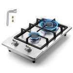 Kiriner Gas Cooktop 2 Burners Gas Stove Top, 12 Inches Portable Stainless Steel Built-in LPG/NG Dual Fuel Gas Hob for Kitchen, RVs, Apartments, Outdoor (L12"×W20")