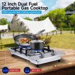 Kiriner Gas Cooktop 2 Burners Gas Stove Top, 12 Inches Portable Stainless Steel Built-in LPG/NG Dual Fuel Gas Hob for Kitchen, RVs, Apartments, Outdoor (L12"×W20")