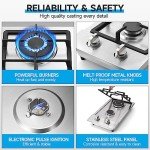 Kiriner Gas Cooktop 2 Burners Gas Stove Top, 12 Inches Portable Stainless Steel Built-in LPG/NG Dual Fuel Gas Hob for Kitchen, RVs, Apartments, Outdoor (L12"×W20")