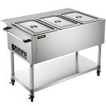 VEVOR Commercial Electric Food Warmer, 3-Pot Steam Table Food Warmer 0-100℃ w/ 2 Lockable Wheels, Professional Stainless Steel Material for Catering and Restaurants