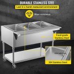 VEVOR Commercial Electric Food Warmer, 3-Pot Steam Table Food Warmer 0-100℃ w/ 2 Lockable Wheels, Professional Stainless Steel Material for Catering and Restaurants