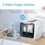 Midea MDC17P0ABB Portable Countertop Mini 5L Built-in Water Tank, No Hookup Needed, 6 Programs, 360° Dual Spray, 162℉ High-Temp& Air-Refresh Function, Dishwasher for Apartments& RVs, Black