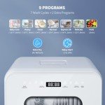 AIRMSEN Portable Countertop Dishwasher with 5L Water Tank, Mini Dishwasher with 14.6” Ultra-Narrow Design, 9 Programs, 24H Delay Start & 360° Dual Spray, No Hookup Needed, C01, White