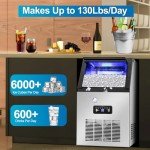 Commercial Ice Maker Machine 130Lbs/24H with 2 Water Inlet Modes, 36Pcs Ice Cubes in 8-15 Mins, Stainless Steel Under Counter/Freestanding Ice Machine with 28Lbs Storage Bin for Home/Shop/Office/Bar
