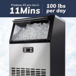 ICEVIVAL Commercial Ice Maker Machine, 100lbs/Daily Ice Production Under Counter Ice Maker, Self-Cleaning, Timer Stainless Ice Maker with 33lbs Ice Storage, Ideal for School, Home, Bar, RV