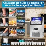Commercial Ice Maker Machine 130Lbs/24H with 2 Water Inlet Modes, 36Pcs Ice Cubes in 8-15 Mins, Stainless Steel Under Counter/Freestanding Ice Machine with 28Lbs Storage Bin for Home/Shop/Office/Bar