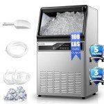 100lbs Commercial Ice Maker Machine per Day, Stainless Steel Housing Under Counter Ice Machine with 33lbs Storage Capacity, Freestanding Ice Maker, Ideal for Restaurant, Bars, Home Offices, FOHERE