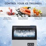 Commercial Ice Maker, 155 Lbs/24H Stainless Steel Undercounter Ice Maker, LED Digital Display Freestanding Ice Machine, 33 Lbs Storage Capacity for Bars/Cafes/Homes/Businesses