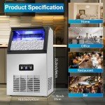 Commercial Ice Maker Machine 130Lbs/24H with 2 Water Inlet Modes, 36Pcs Ice Cubes in 8-15 Mins, Stainless Steel Under Counter/Freestanding Ice Machine with 28Lbs Storage Bin for Home/Shop/Office/Bar