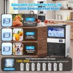 Commercial Ice Maker Machine 120Lbs/24H with 26Lbs Storage Capacity, 60Pcs/Cycle Ice Cubes, Stainless Steel Under Counter Freestanding Ice Machine, 2 Water Inlet Modes