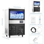 Commercial Ice Maker Machine 120Lbs/24H with 26Lbs Storage Capacity, 60Pcs/Cycle Ice Cubes, Stainless Steel Under Counter Freestanding Ice Machine, 2 Water Inlet Modes