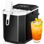 ZAFRO Countertop Ice Maker,Portable Ice Machine with Carry Handle,Self-Cleaning,Basket and Scoop,9 Cubes in 6 Mins,26lbs/24Hrs,2 Sizes of Bullet Ice,for Home,Kitchen,Party,Black
