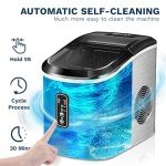EUHOMY Ice Maker Countertop Machine - 26 lbs in 24 Hours, 9 Cubes Ready in 8 Mins, Electric Ice Maker and Compact Portable Ice Maker with Ice Scoop and Basket, Perfect for Home/Kitchen/Office(Sliver)