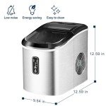 EUHOMY Ice Maker Countertop Machine - 26 lbs in 24 Hours, 9 Cubes Ready in 8 Mins, Electric Ice Maker and Compact Portable Ice Maker with Ice Scoop and Basket, Perfect for Home/Kitchen/Office(Sliver)