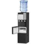 VECYS Water Dispenser Cooler with Ice Maker, 27LBS Daily Ice Making and Hot Cold Water Supply, Child Safety Lock and Compatible with 3 or 5 Gallon Bottles, Ideal for Home and Office