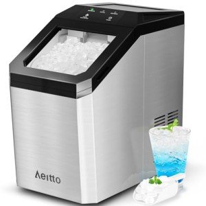 Aeitto Nugget Ice Maker Countertop, 55lbs/Day, Rapid Ice Release in 5 Mins, Large Capacity Chewable Ice Maker, Self-Cleaning with Stainless Steel Housing Ice Machine for Home Office and Party, Silver