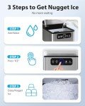 Aeitto Nugget Ice Maker Countertop, Pellet Ice Machine Soft Chewable Ice 40lbs/Day, One-Click Operation, Auto Self-Cleaning Crushed Ice Makers Stainless with Scoop for Home/Kitchen/Office (Grey)