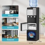 VECYS Water Dispenser Cooler with Ice Maker, 27LBS Daily Ice Making and Hot Cold Water Supply, Child Safety Lock and Compatible with 3 or 5 Gallon Bottles, Ideal for Home and Office